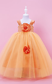 Ball Gown Square Straps Floor-length Tulle Over Satin Flower Girl Dress