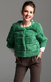 Collarless 3/4 Sleeve Rabbit Fur Party/Career Jacket (More Colors)