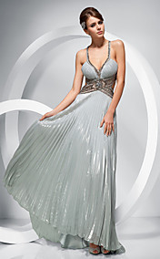 A-line V-neck Floor-length Chiffon Evening Dress