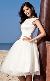 Ball Gown Bateau Knee-length Satin Tulle Wedding Dress inspired by Audrey Hepburn Funny Face