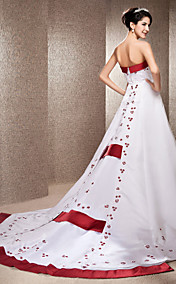 A-line Strapless Chapel Train Satin Wedding Dress