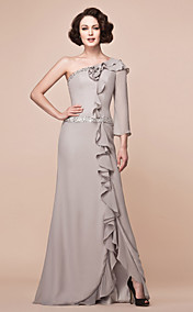 Sheath/Column One Shoulder Floor-length Chiffon And Stretch Satin Mother Of The Bride Dress
