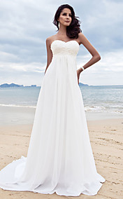 Sheath/Column Sweetheart Court Train Chiffon Wedding Dress 