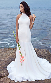 Trumpet/Mermaid Halter Sweep/Brush Train Chiffon Wedding Dress 