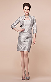 Sheath/Column Strapless Knee-length Taffeta Mother Of The Bride Dress With A Wrap