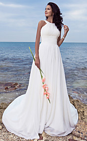 Sheath/ Column Jewel Sweep / Brush Train Chiffon Wedding Dress