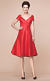  A-line V-neck Knee-length Taffeta Mother Of The Bride Dress