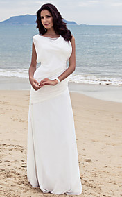 Side-Draped Sheath/Column Bateau Floor-length Chiffon Wedding Dress 