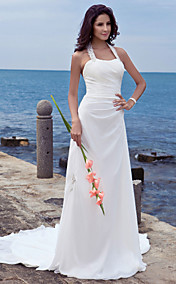 Sheath/Column Halter Court Train Chiffon Wedding Dress 