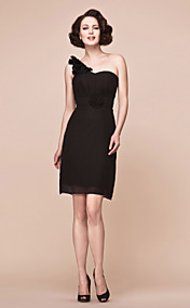  Sheath/Column One Shoulder Knee-length Chiffon Mother Of The Bride Dress