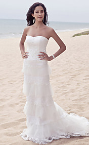 Sheath/Column Sweetheart Sweep / Brush Train Wedding Dress