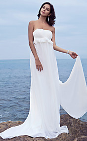 Sheath/Column Sweetheart Chiffon Backless Court Train Wedding Dress 