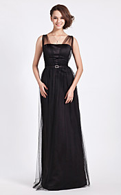  Sheath/Column Floor-length Tulle And Satin Bridesmaid Dress With Straps 