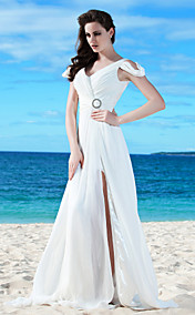 Charming A-line V-neck Floor-length Chiffon Wedding Dress