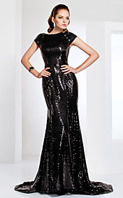 Sequined Bateau Neck Sweep/Brush Train Evening Dress Inspired By Evan Rachel Wood At The Emmys 
