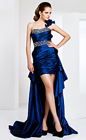 One Shoulder Taffeta Cocktail Dress With Sweep/Brush Train 