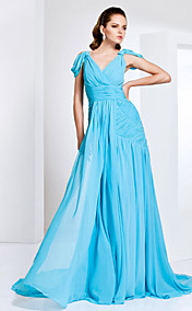 V-neck Chiffon Evening Dress With Sweep/Brush Train Inspired By Cobie Smulders At The Emmys