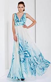 A-line V-neck Floor-length Chiffon Evening Dress