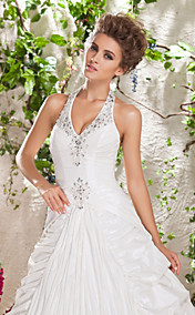 Ball Gown Halter Court Train Taffeta Wedding Dress 