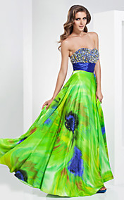 A-line Sweetheart Floor-length Printing Stretch Satin Evening Dress