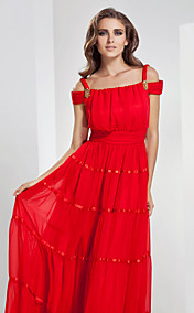 A-line Bateau Off-the-shoulder Floor-length Chiffon Evening Dress
