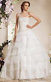 Ball Gown One Shoulder Court Train Organza Weeding Dress