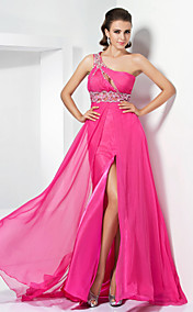 Sheath/ Column One Shoulder Sweep/ Brush Train Chiffon Evening Dress