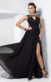 A-line Jewel Sweep/Brush Train Chiffon Evening Dress With Split Front inspired by Ziyi Zhang at the 84th Oscar