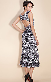 TS Animal Print Lace Decor Stretchy Midi Dress