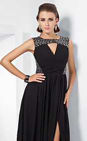A-line Jewel Sweep/Brush Train Chiffon Evening Dress With Split Front inspired by Ziyi Zhang at the 84th Oscar