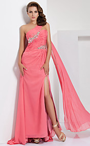 A-line One Shoulder Sweep/Brush Train Chiffon Evening Dress