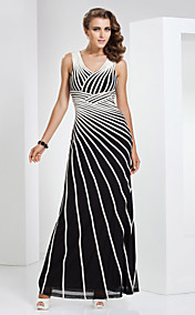 Sheath/Column V-neck Floor-length Tulle And Stretch Satin Evening Dress