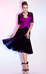 A-line Spaghetti Straps Tea-length Stretch Satin And Tulle Cocktail Dress With A Wrap