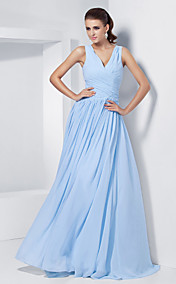  A-line V-neck Floor-length Chiffon Evening/Prom Dress With Criss Cross Bodice