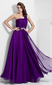 A-line One Shoulder Floor-length Chiffon Evening Dress