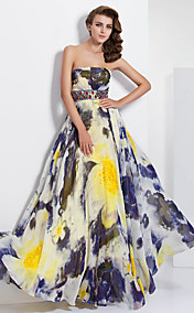 A-line Strapless Floor-length Chiffon Evening Dress