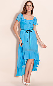 TS Asymmetric Hem Ruffle Maxi Tail Dress