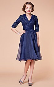 A-line V-neck Knee-length Organza Mother of the Bride Dress