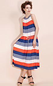  TS Drawstring Striped MidiDress