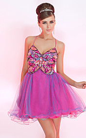 A-line Spaghetti Straps Short/Mini Tulle Cocktail Dress
