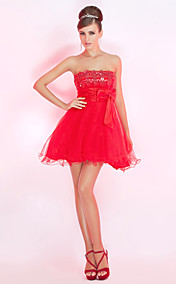 A-line Strapless Short/Mini Tulle Cocktail Dress