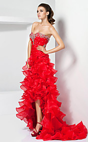A-line Sweetheart Asymmetrical Organza Prom Dress With Cascading Ruffles