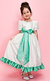 A-line/Ball Gown Jewel Ankle-length Taffeta Flower Girl Dress With Ribbon And Bow