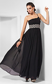 Sheath/Column One Shoulder Ankle-length Beaded Chiffon Evening Dress
