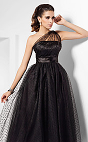  A-line One Shoulder Tea-length Tulle Cocktail Dress Inspired By Kaley Cuoco At The Emmys 