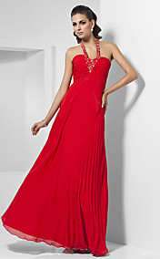  A-line Halter Floor-length Chiffon Evening Dress