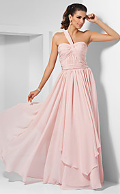  A-line One Shoulder Floor-length Chiffon Evening Dress