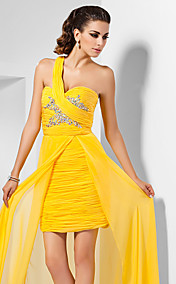Sheath/Column One Shoulder Sweetheart Floor-length Split Front Chiffon Evening Dress 