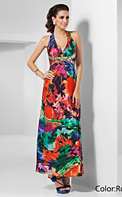 Sheath/Column Halter Ankle-length Pattern/Print Satin Evening Dress