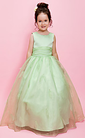 Ball Gown Jewel Floor-length Organza Over Satin Flower Girl Dress 